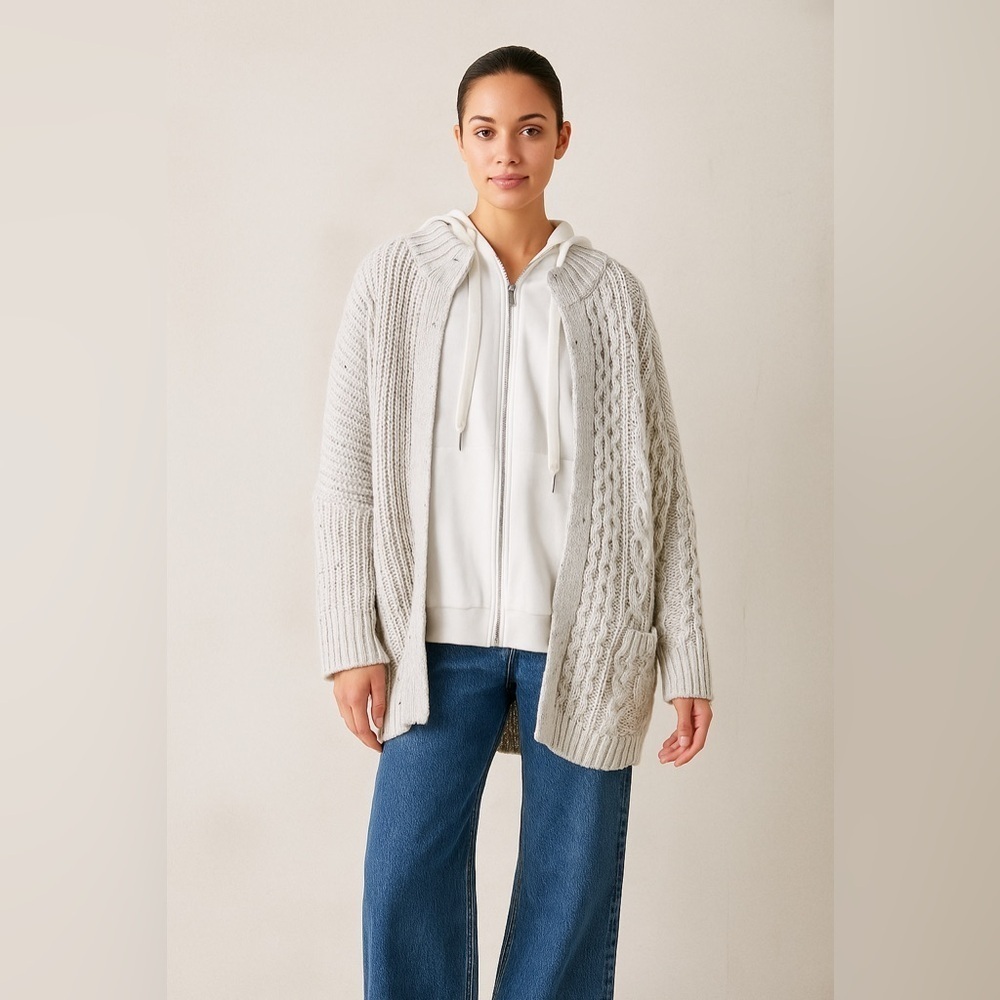 POL Cable Knit Sweater Zip Cardigan Small Oversized Layered Gray Coastal Fall